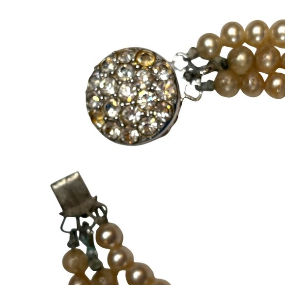 Vintage Sarah Cov Triple-Strand Faux Pearl Necklace W/ Rhinestone Clasp 28" A381 - Picture 3 of 7